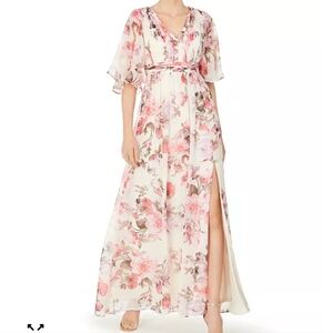 Adrianna Papell Cream and Pink Floral Dress Size 2. New No Tags